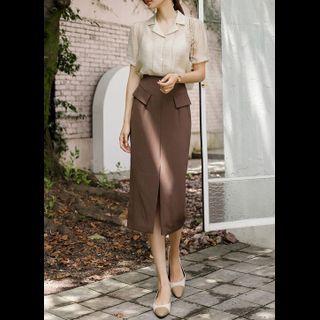 Slit Flap-front Long Pencil Skirt