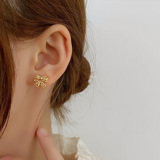 Bow Earring 1 Pair - Cutout Love Heart Bow Earring - One Size