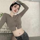 Long-sleeve V-neck Split Cropped Top