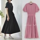 Puff-sleeve Band-waist Dress