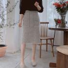 Band-waist Pocket-detail Tweed Skirt