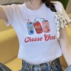 Short-sleeve Drinks Print Cropped T-shirt
