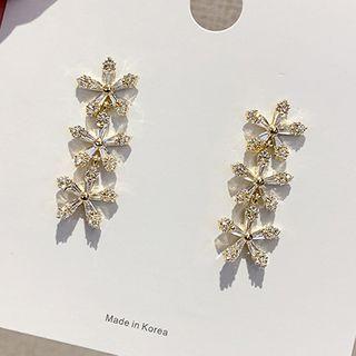 Rhinestone Flower Dangle Earring 1 Pair - 925 Silver Needle - One Size