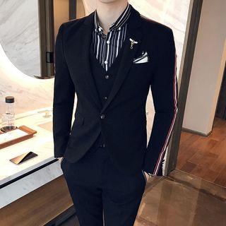 Set: Striped Slim Fit Blazer + Dress Pants + Vest
