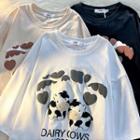 Short-sleeve Milk Cow Applique T-shirt