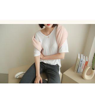 Set Of 2: U-neck Slit-side Long T-shirt