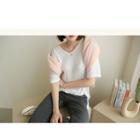 Set Of 2: U-neck Slit-side Long T-shirt