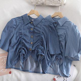 Short-sleeve Denim Drawcord Shirt