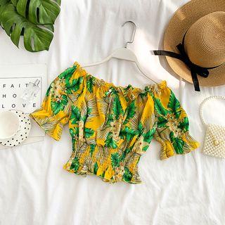 Flower Print Off-shoulder Chiffon Top