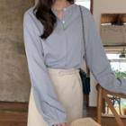 Hidden-button Bishop-sleeve Blouse