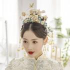 Set: Wedding Crane & Flower Tiara + Dangle Earring As Shown In Figure - One Size