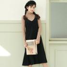 Corduroy V-neck Midi Pinafore Dress