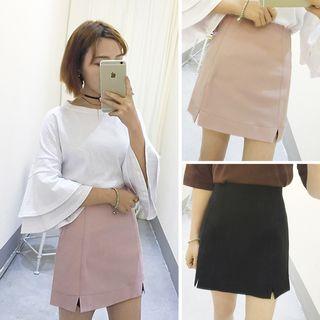 Plain Slit A-line Skirt