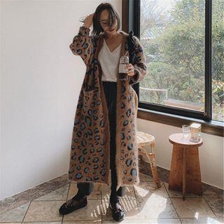 Leopard Print Long Cardigan Brown - One Size