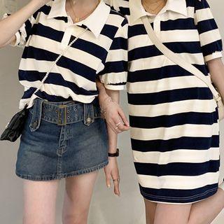 Short-sleeve Striped Polo Shirt / Mini Dress