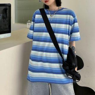 Short-sleeve Round Neck Stripe T-shirt