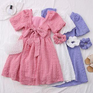 Textured Ribbon-back Mini Dress With Hair Tie