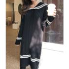 Sailor Collar Rib-knit Dress Black - One Size
