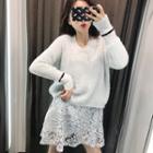 Color-block V-neck Sweater / Lace V-neck Long-sleeve Dress
