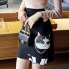 Cat Applique Knit Mini Skirt