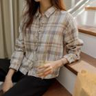 Button-back Linen Plaid Shirt