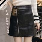 Faux-leather A-line Zip Skirt