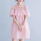 Cold-shoulder Perforated Mini Dress Pink - One Size
