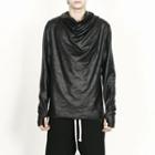 Mock-neck Glossy Coating T-shirt