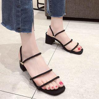 Strappy Rhinestone Chunky Heel Sandals