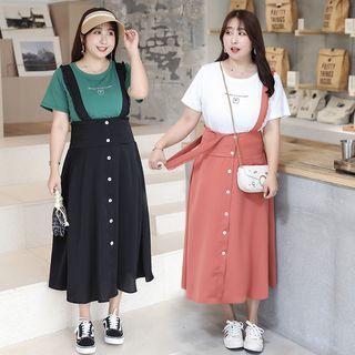 Frilled Trim Midi Suspender Skirt