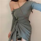 One-shoulder Tie-waist Mini T-shirt Dress