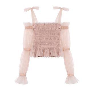 Cold Shoulder Mesh Blouse