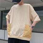 Pocketed Elbow-sleeve T-shirt As Shown In Figure - One Size