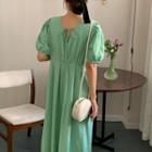 Puff-sleeve Drawstring Loose Fit Dress