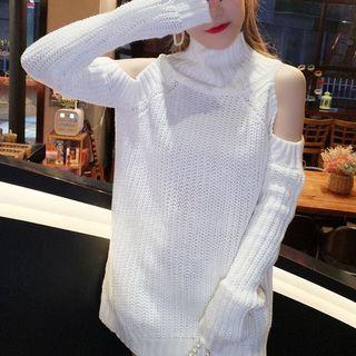 Mock Turtleneck Cold-shoulder Sweater