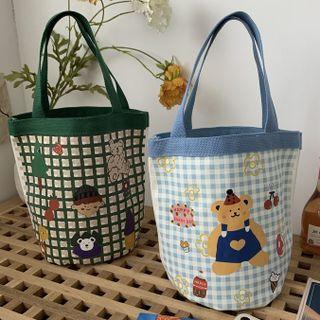 Print Gingham Canvas Lunch Bag
