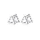 Sterling Silver Simple Fashion Hollow Geometric Triangle Stud Earrings Silver - One Size
