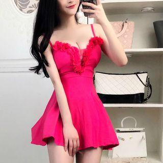 Floral Trim Strappy Mini A-line Party Dress