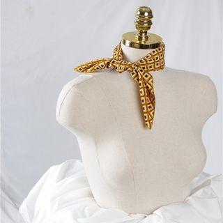 Square Print Chiffon Neck Scarf Yellow - One Size