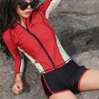 Set: Zip Rash Guard + Bikini Top + Swim Shorts