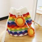 Color Block Crochet Knit Bucket Bag