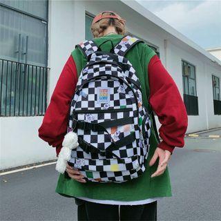 Checkerboard Bear Print Backpack Checkerboard - Black & White - One Size