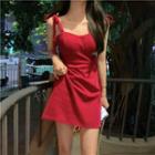 Tie-shoulder A-line Dress Red - One Size