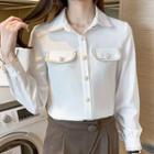 Long-sleeve Faux Pearl Chiffon Shirt