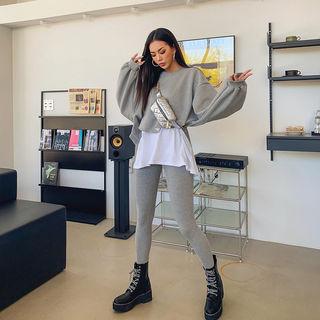 Set: Mock-two Piece Oversized Pullover + Leggings