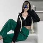 Drawcord-details Loose-fit Cropped Zip Hoodie