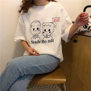 Cartoon Printed Short-sleeve T-shirt White - One Size