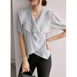 Ruffle-collar Sheer Wrap Blouse