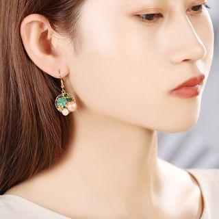 Genuine Pearl Rhinestone Floral Drop Earring