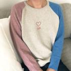 Couple Matching Heart Embroidered Raglan Sweater